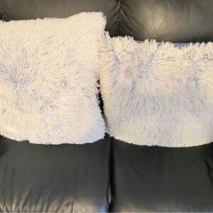 Fluffy Reversible Blue  White Throw Pillows